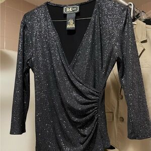 R&K Black Sparkle Wrap Blouse
